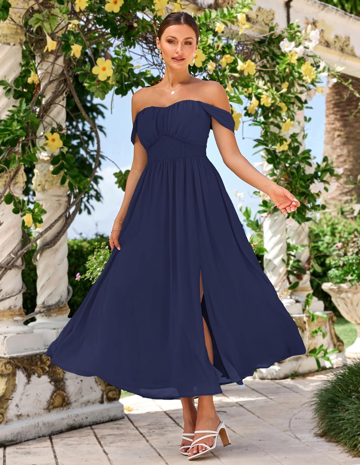 Size 2 XL.... GRACE KARIN 2025 Women's Summer Floral Print Flowy A Line Maxi Dresses Sleeveless Smocked Off Shoulder Dress...